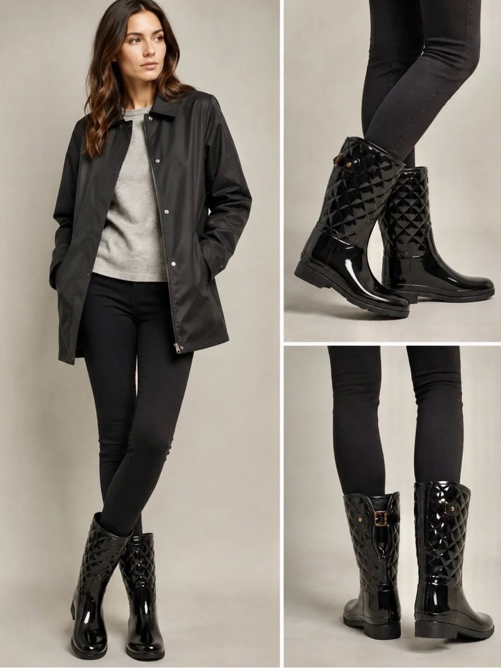 Hunter women’s adjustable, quilted, refined, slim fit short rain boot black SZ 8